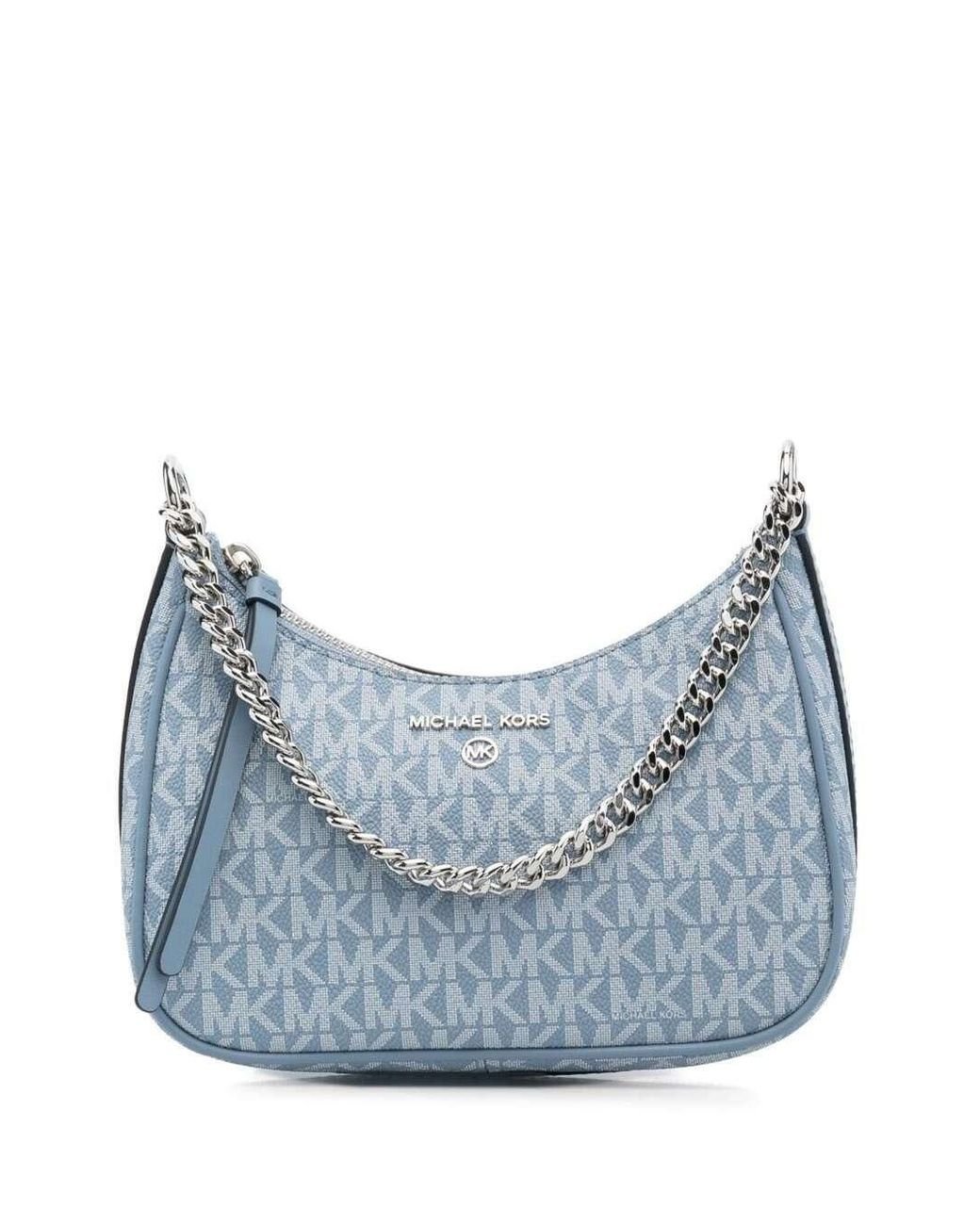 MICHAEL Michael Kors Handbag With Monogram M Michael Kors Light E In Waxed Canvas With Silver Chain Shoulder Strap in Blue Lyst Canada