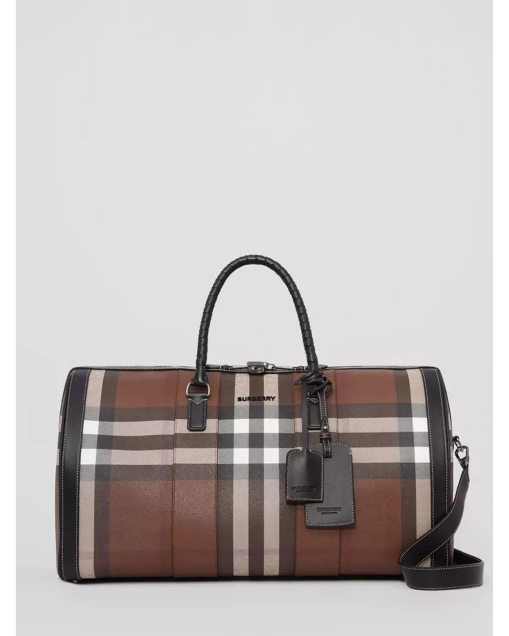 Burberry Leather Check Travel Bag in Brown for Men Lyst Australia