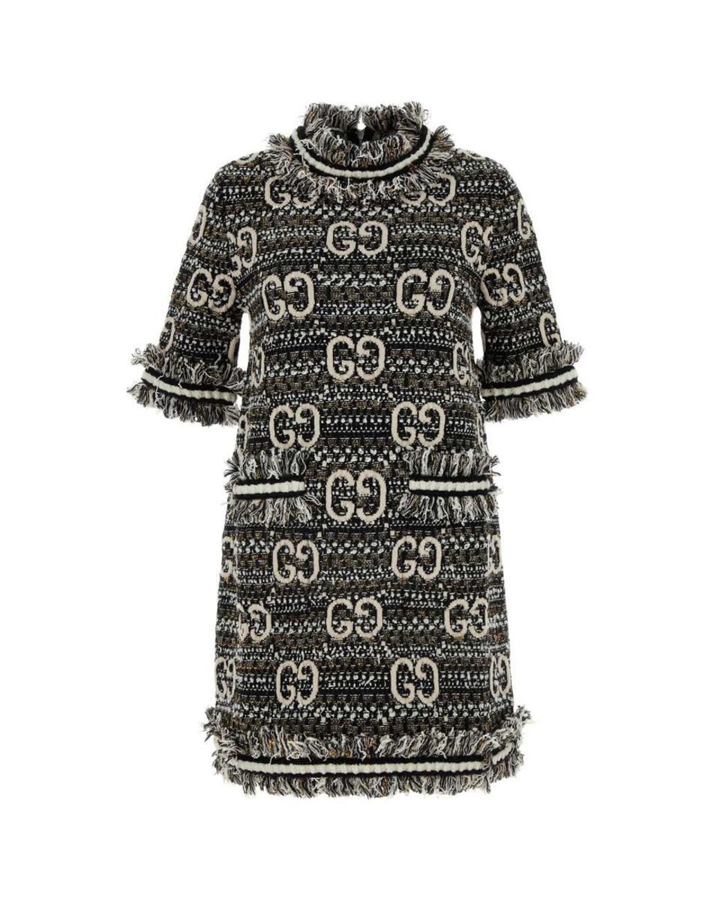 Gucci Wool Mohair GG Dress in Black Lyst