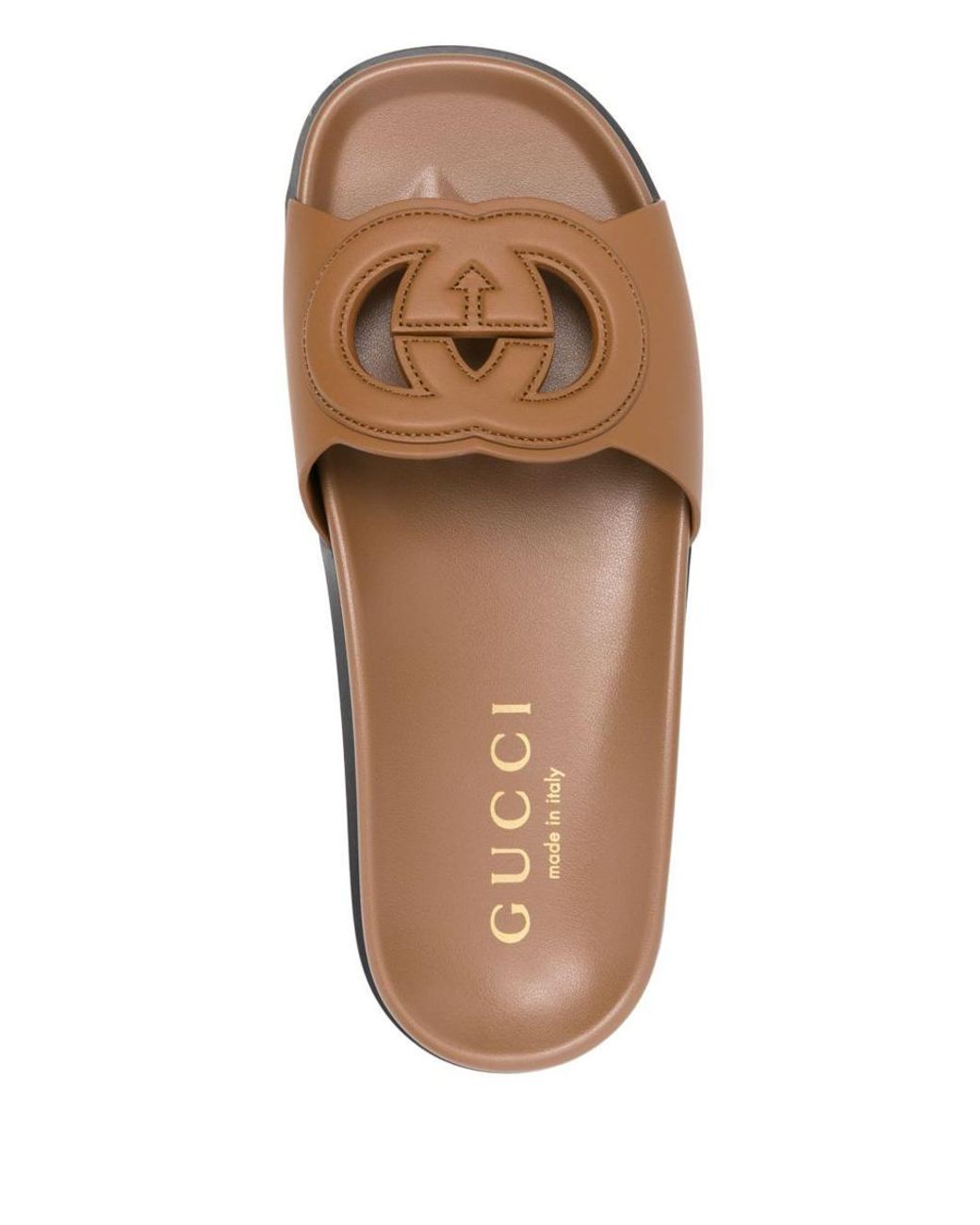 Gucci Cut Leather Slide in Brown Lyst