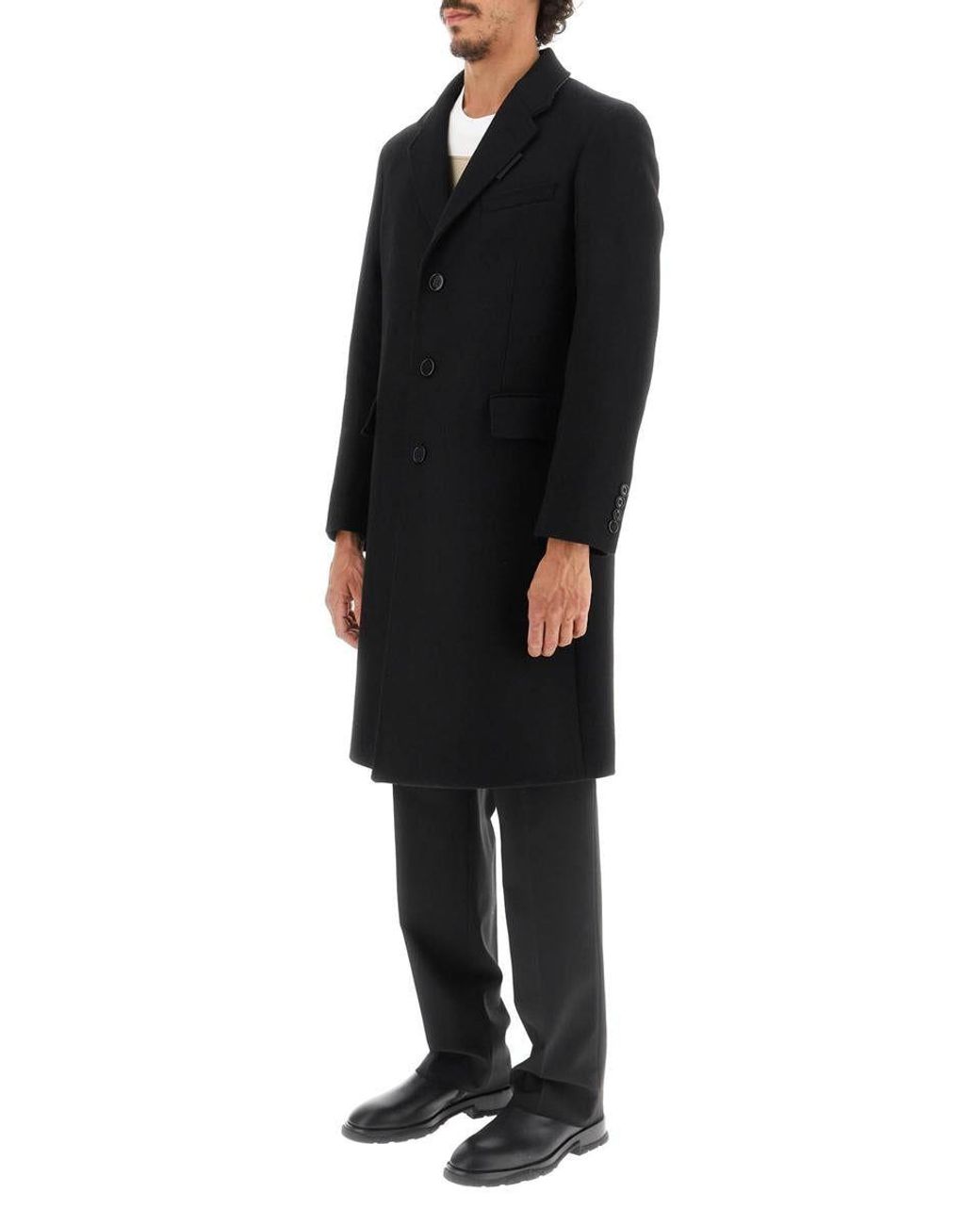 Burberry Wool And Cashmere Coat With Patch in Black for Men | Lyst