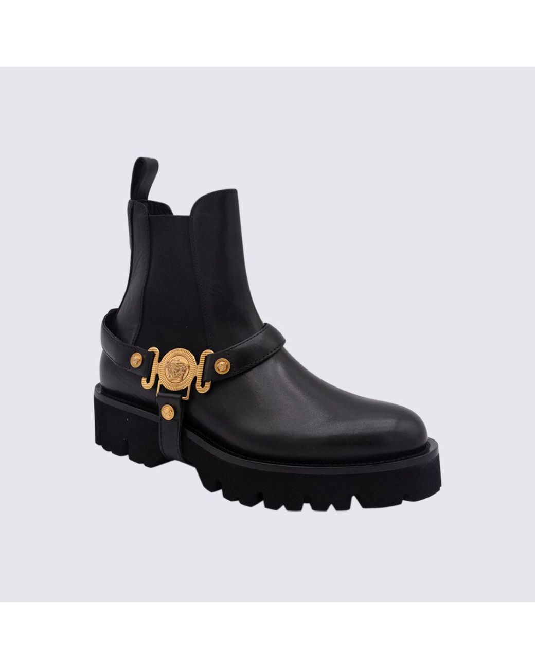 Versace Black Leather Chelsea Boots for 