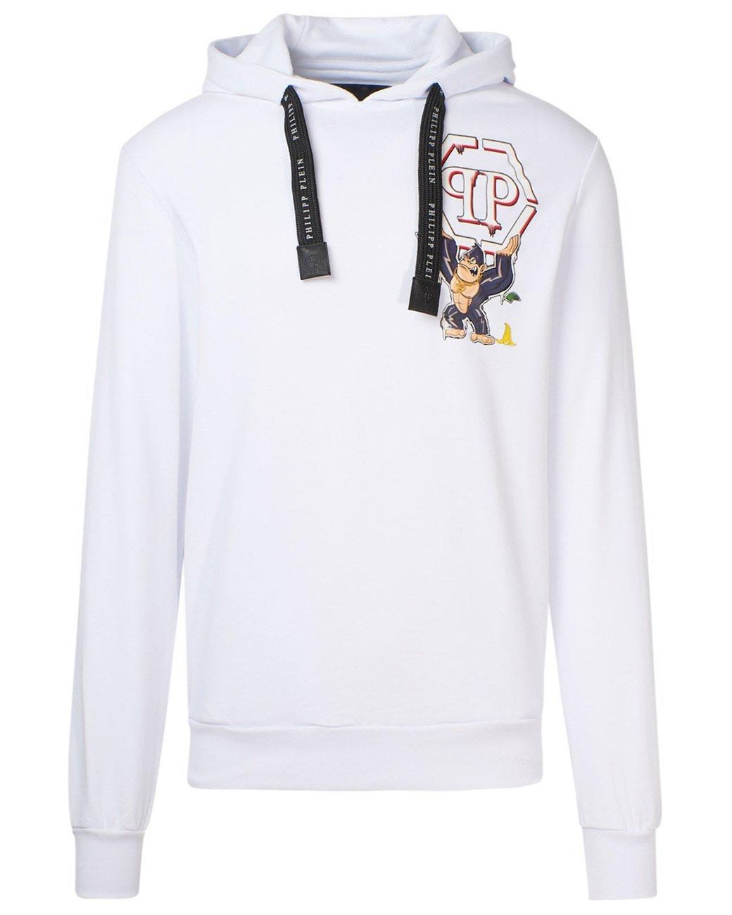 Philipp Plein Cotton Felpa Cappuccio Logo Bianca in White for Men - Lyst