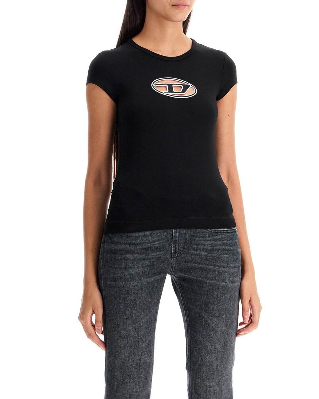 トップス DIESEL T-Angie Peekaboo Logo T-Shirt T-ANGIE Woman: Cotton T-shirt with cut-out D logo | Diesel