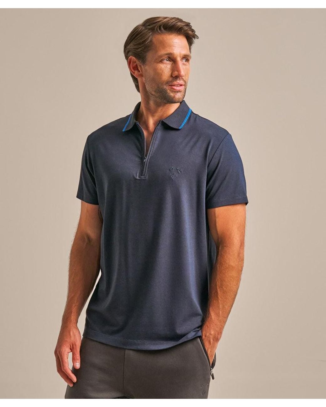 BAM Clothing Blue Quarter Zip Polo Shirt Amparo Trim for men