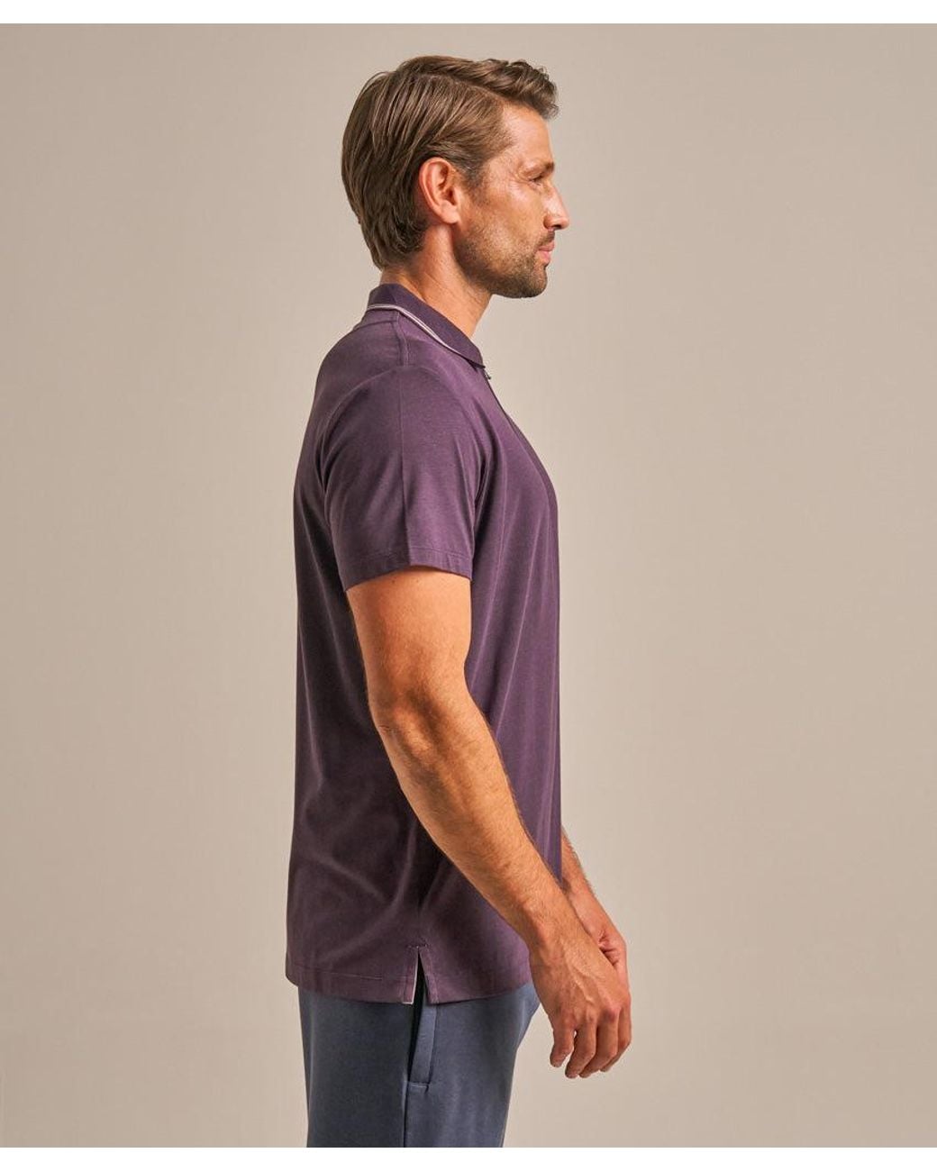 BAM Clothing Purple Quarter Zip Polo Shirt Dark Damson Dusk Trim for men