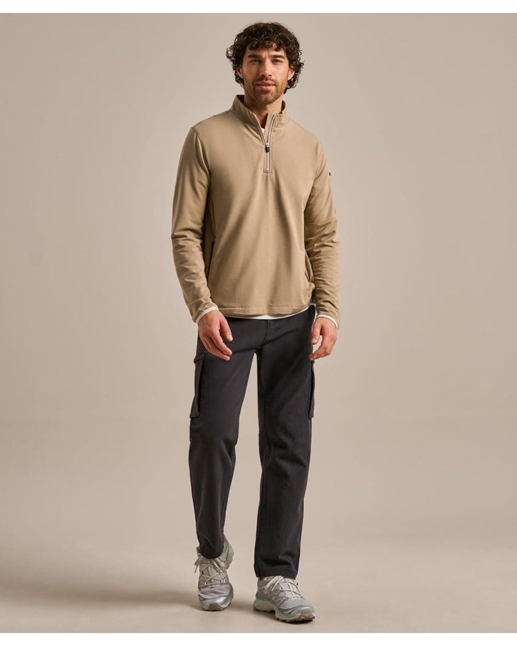 BAM Clothing Natural Shilstone Quarter Zip Lightweight Sweatshirt Timber for men
