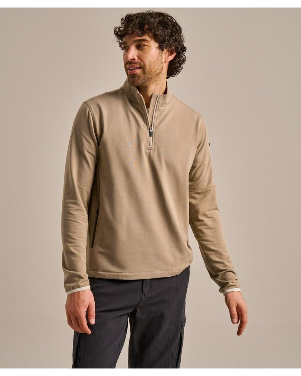 BAM Clothing Natural Shilstone Quarter Zip Lightweight Sweatshirt Timber for men