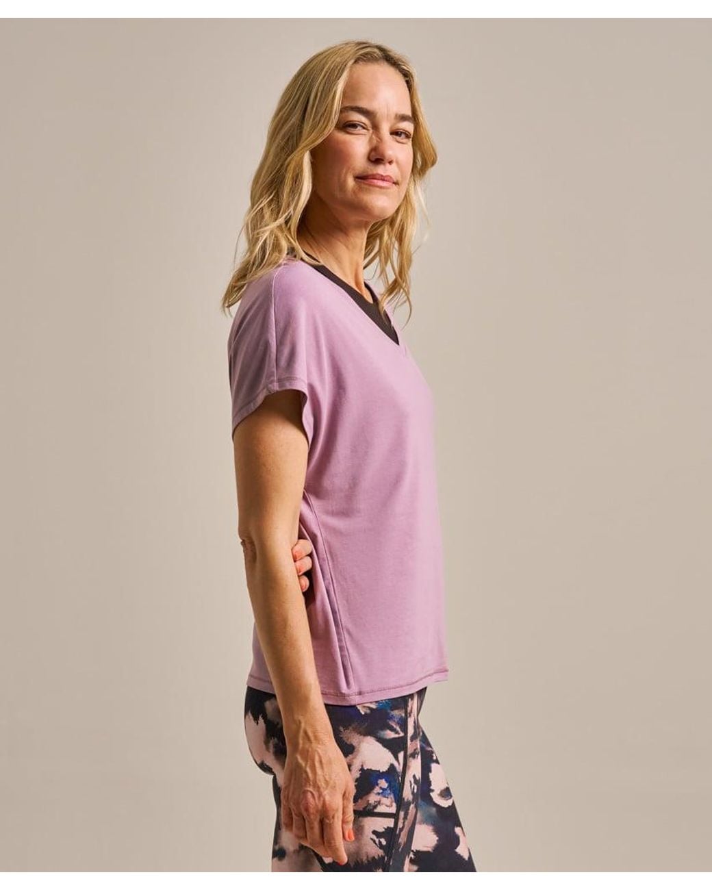 Bam Pink Relaxed V-Neck Yoga T-Shirt