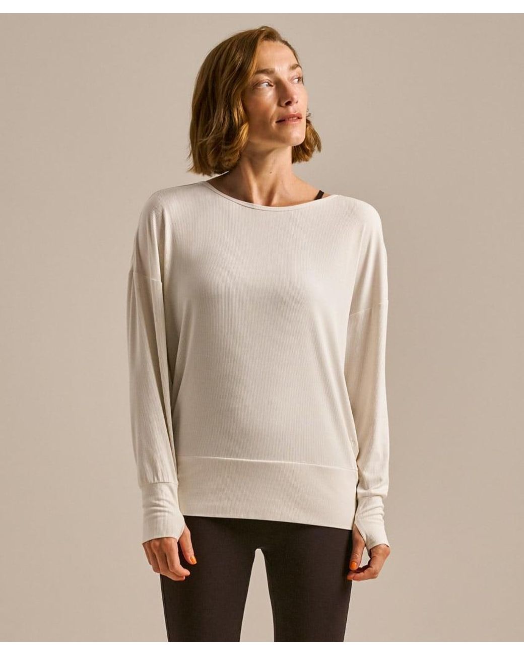 Bam Natural Cross Strap Open Back Long Sleeve Top