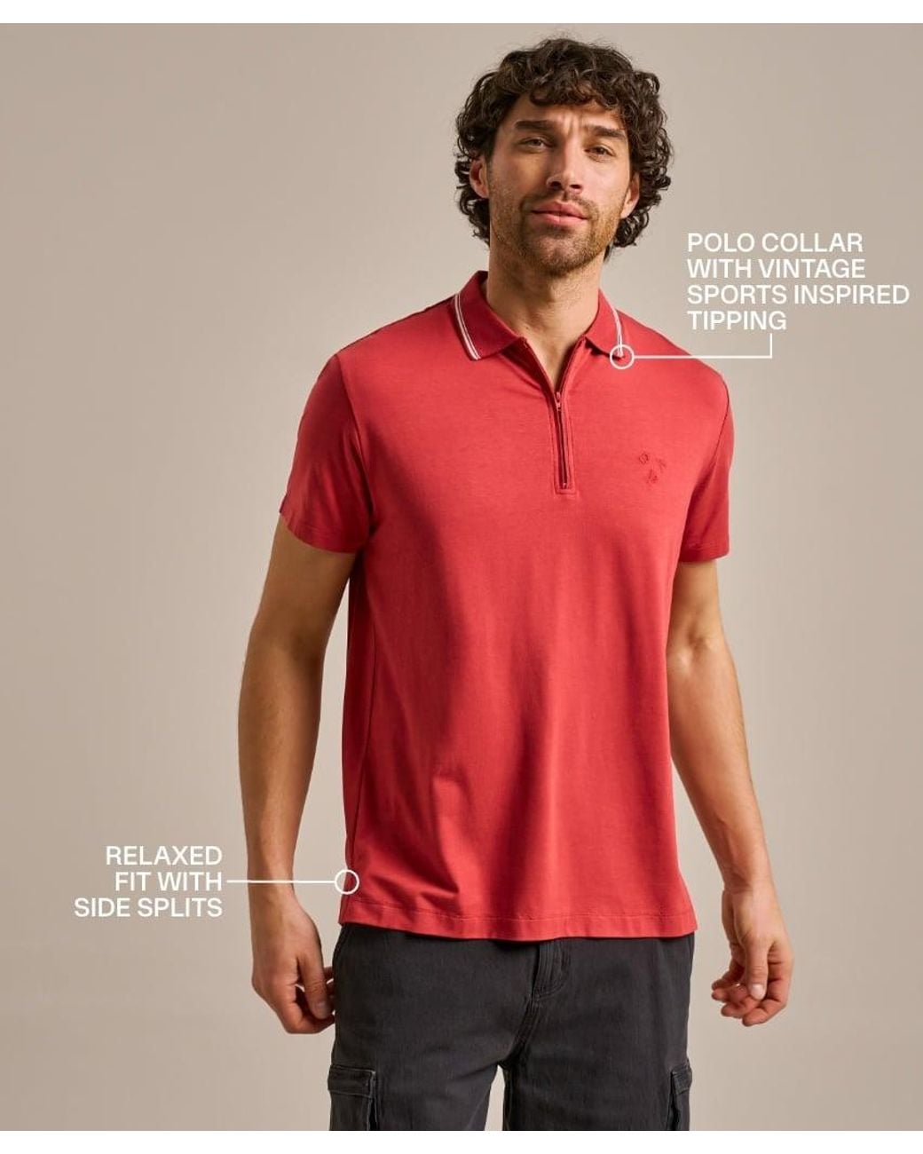 BAM Clothing Red Quarter Zip Polo Shirt Baked Apple for men