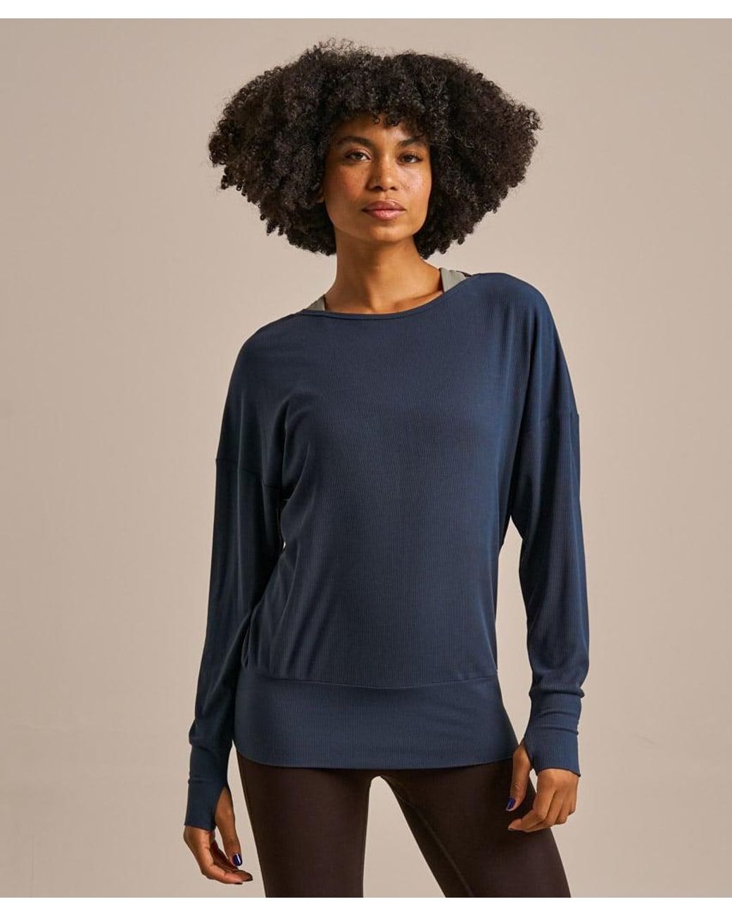 Bam Blue Cross Strap Open Back Long Sleeve Top