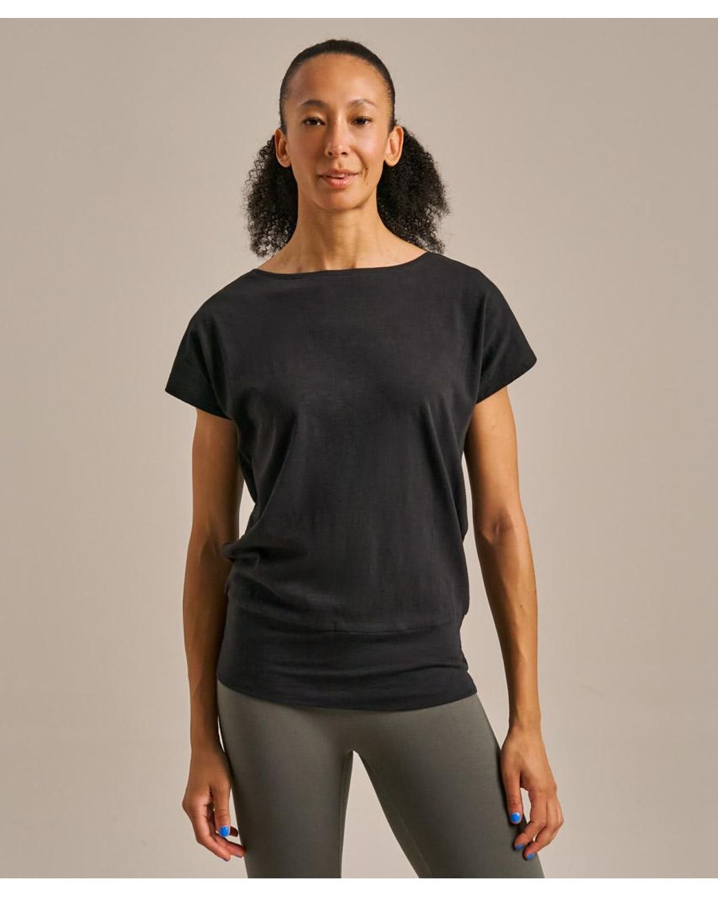 Bam Black Short Sleeve Slub Flow Top