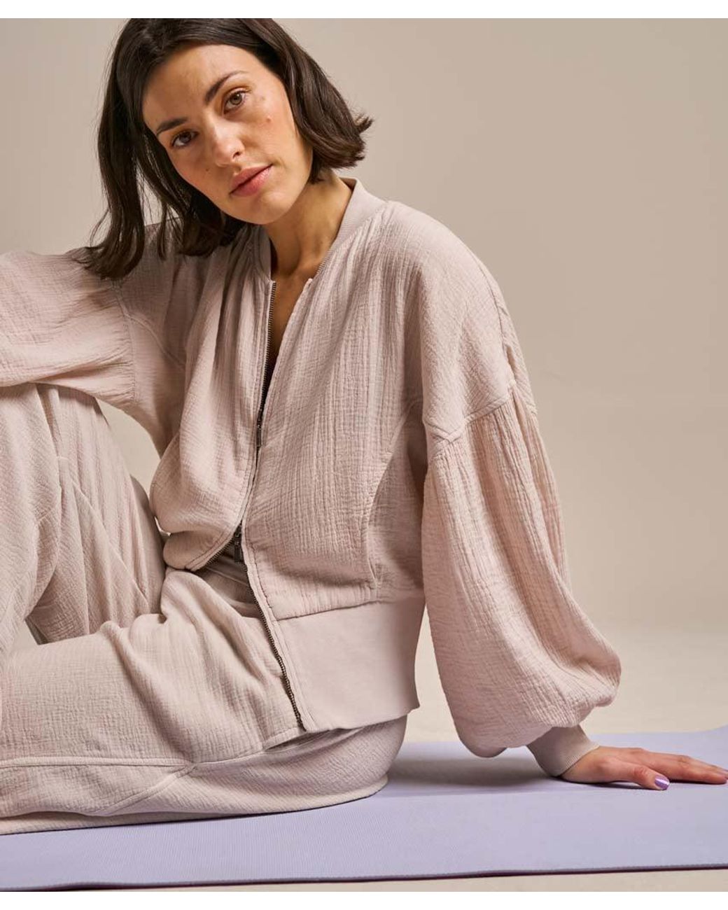 Bam Natural Breathable Cotton Gauze Bomber Jacket
