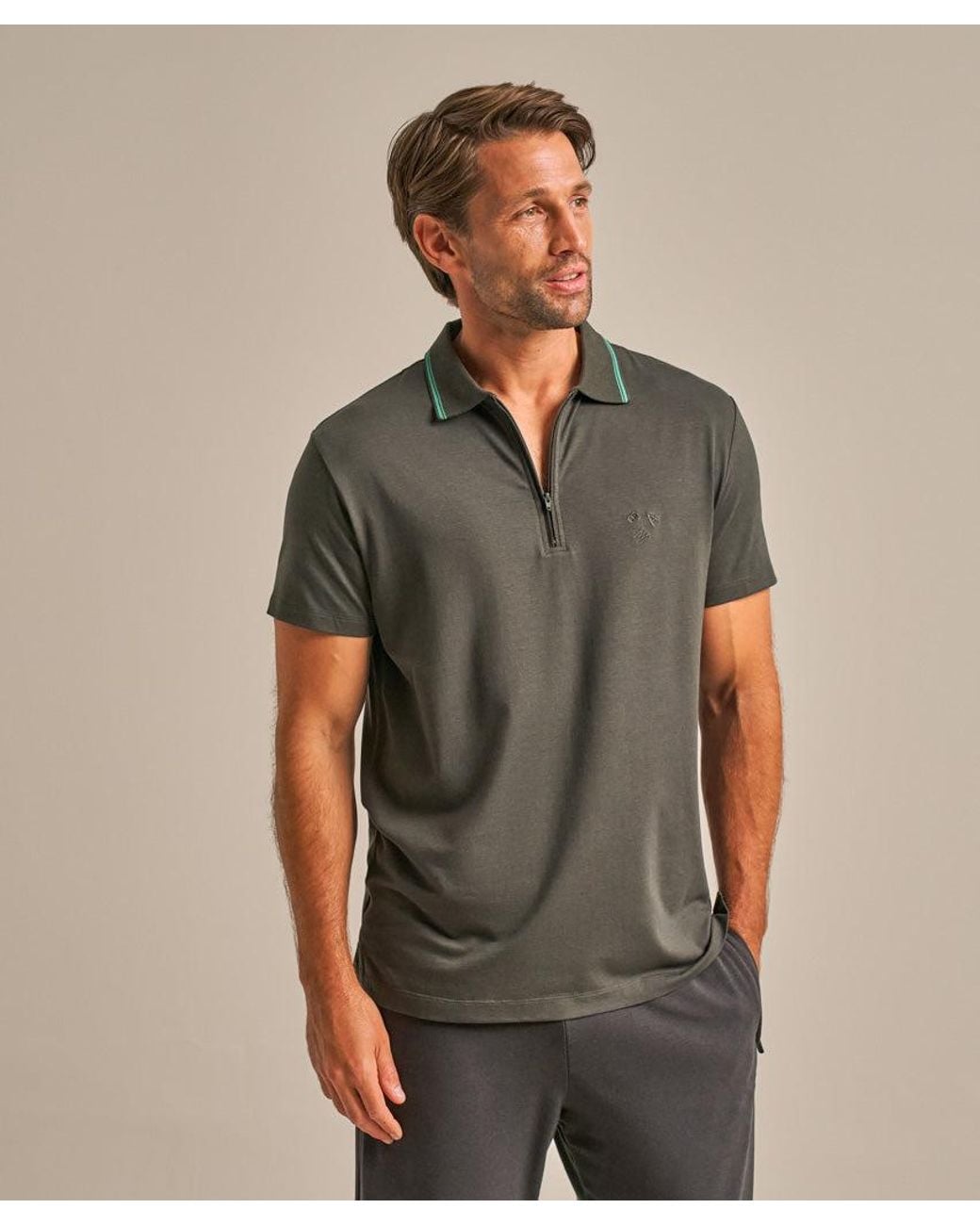 BAM Clothing Green Quarter Zip Polo Shirt Juniper Pine Trim for men