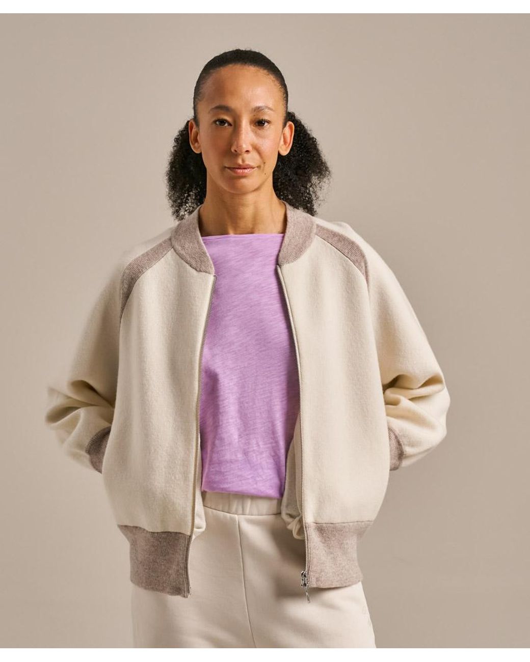 Bam Natural Knitted Bomber Jacket