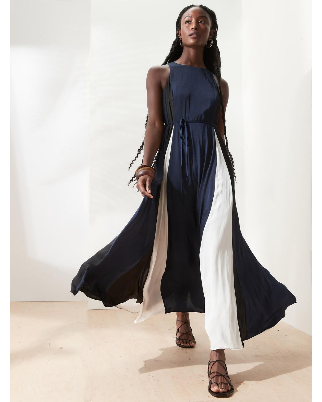 Petite Color Block Panel Maxi Dress 