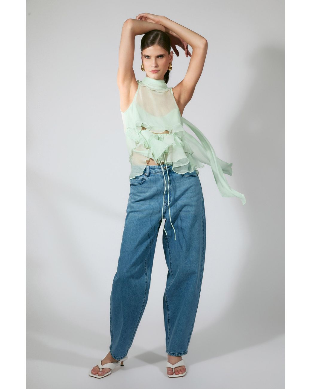 Bardot Blue Cynthia Ruffle Blouse