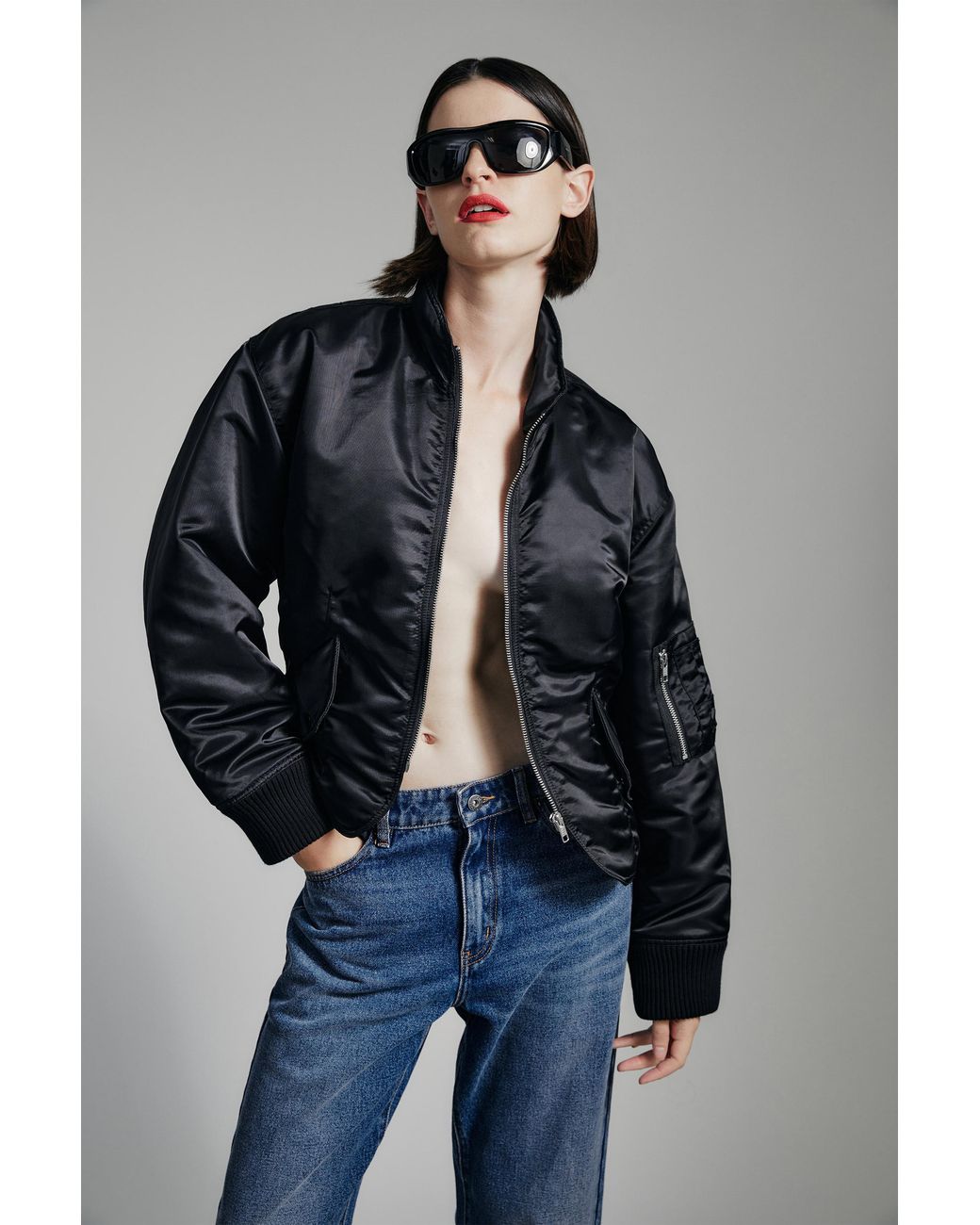 Bardot Blue Fitted Bomber Jacket