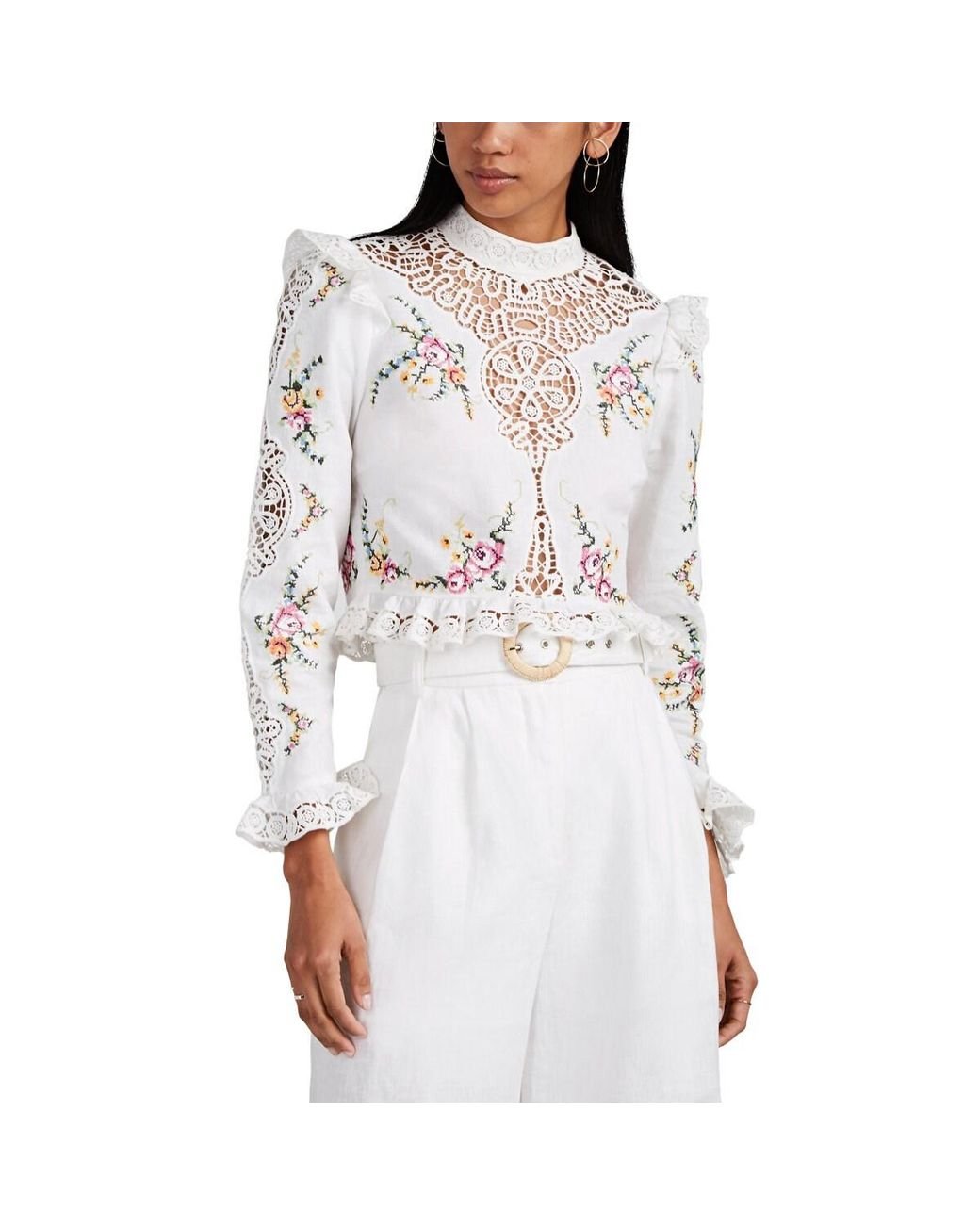 Zimmermann Allia Floralembroidered Linencotton Crop Top in White Lyst