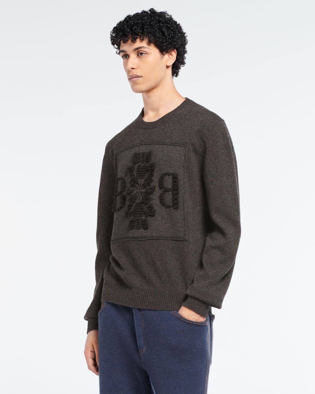 Barrie Gray 3D Cashmere Logo Round-Neck Jumper for men