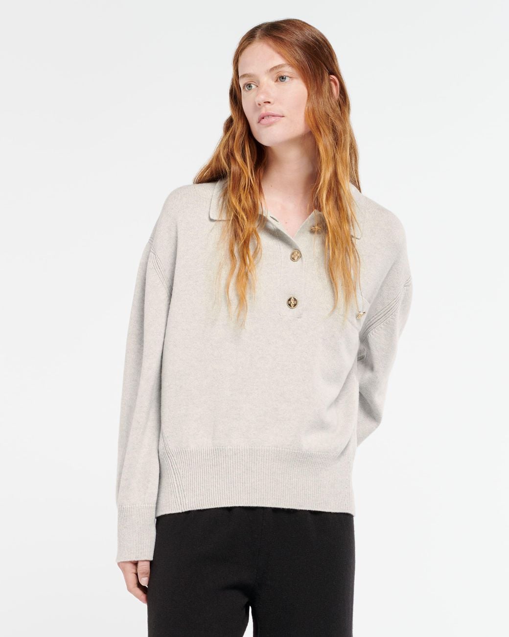 Barrie White Cashmere Polo Collar Jumper
