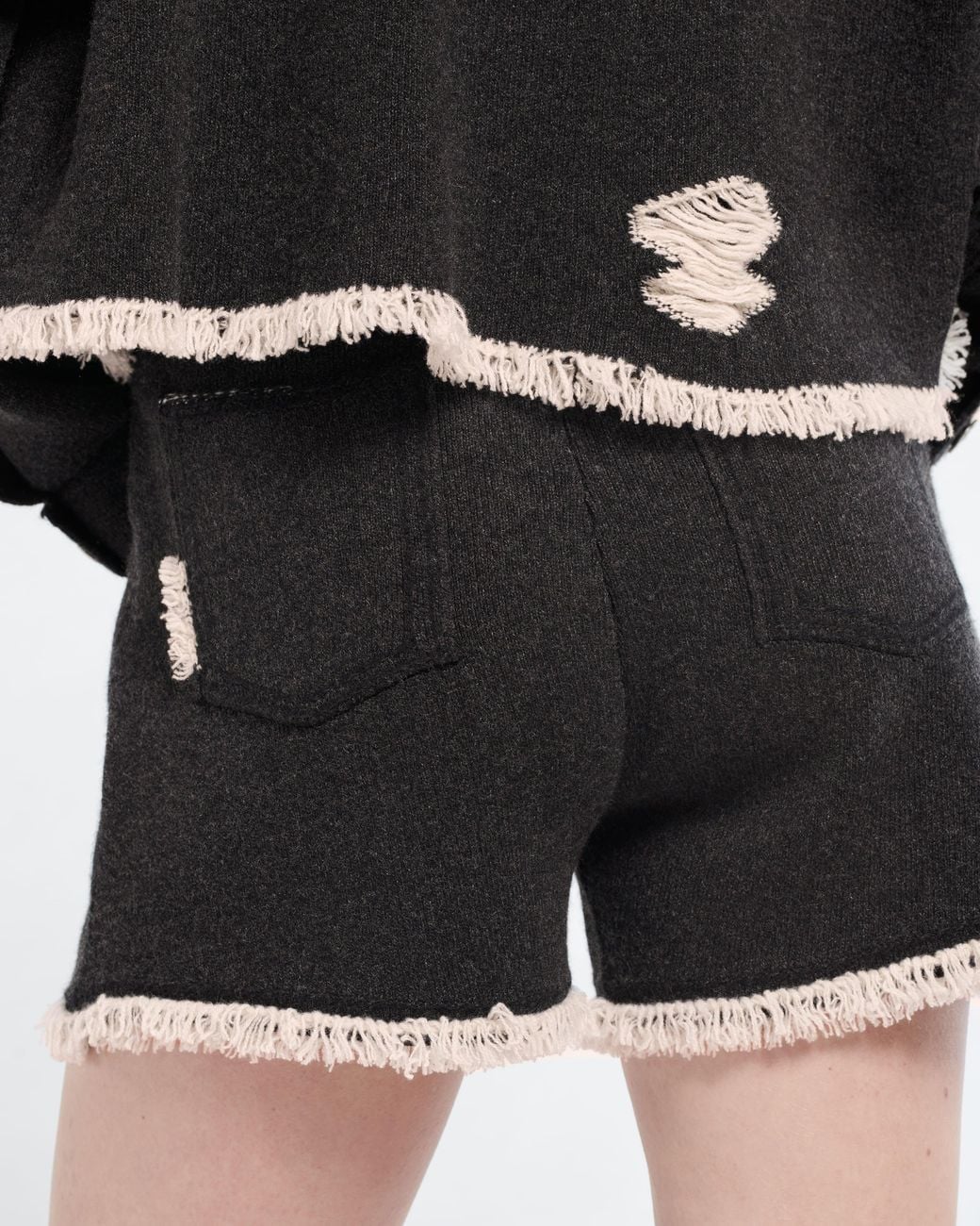 Barrie Black Denim Fringed Cashmere And Cotton Shorts
