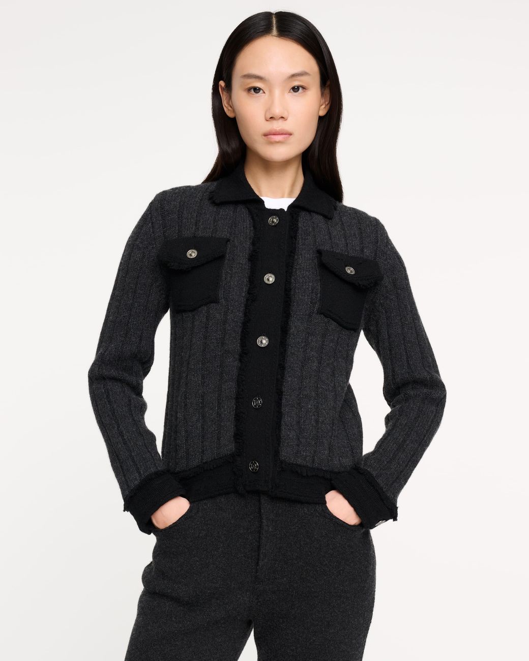 Barrie Black Denim Jacket In Ribbed Knit