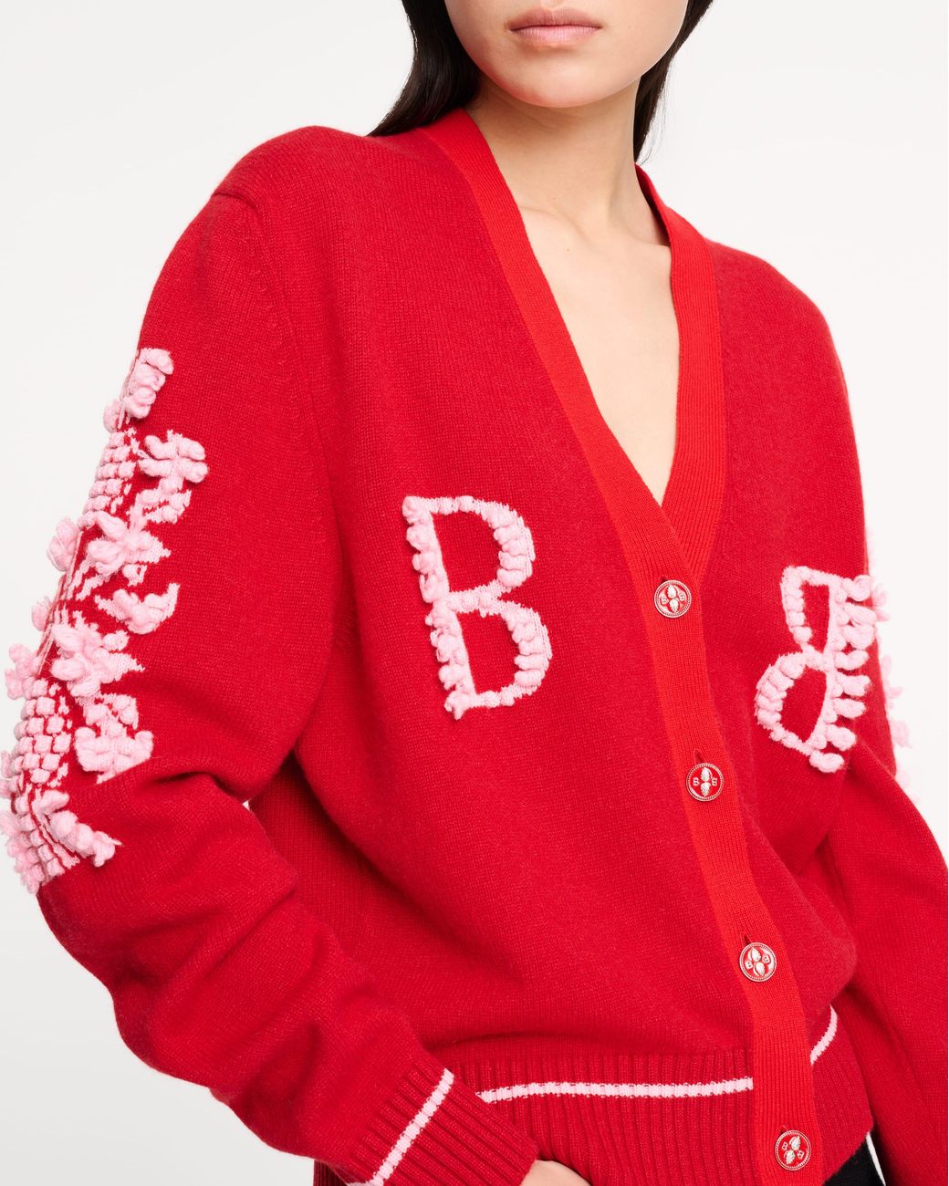 Barrie Red Cashmere B Logo V-Neck Cardigan