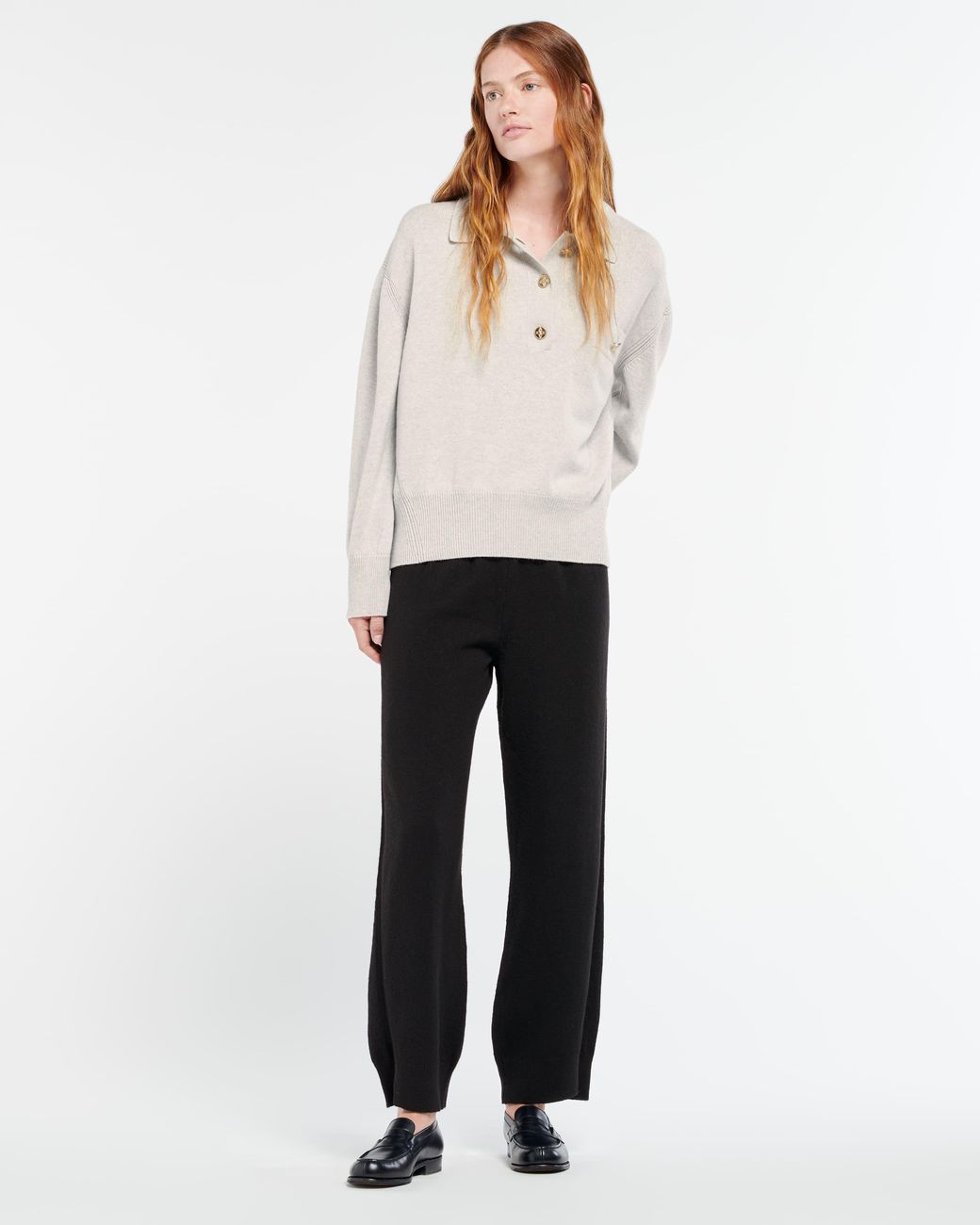 Barrie White Cashmere Polo Collar Jumper
