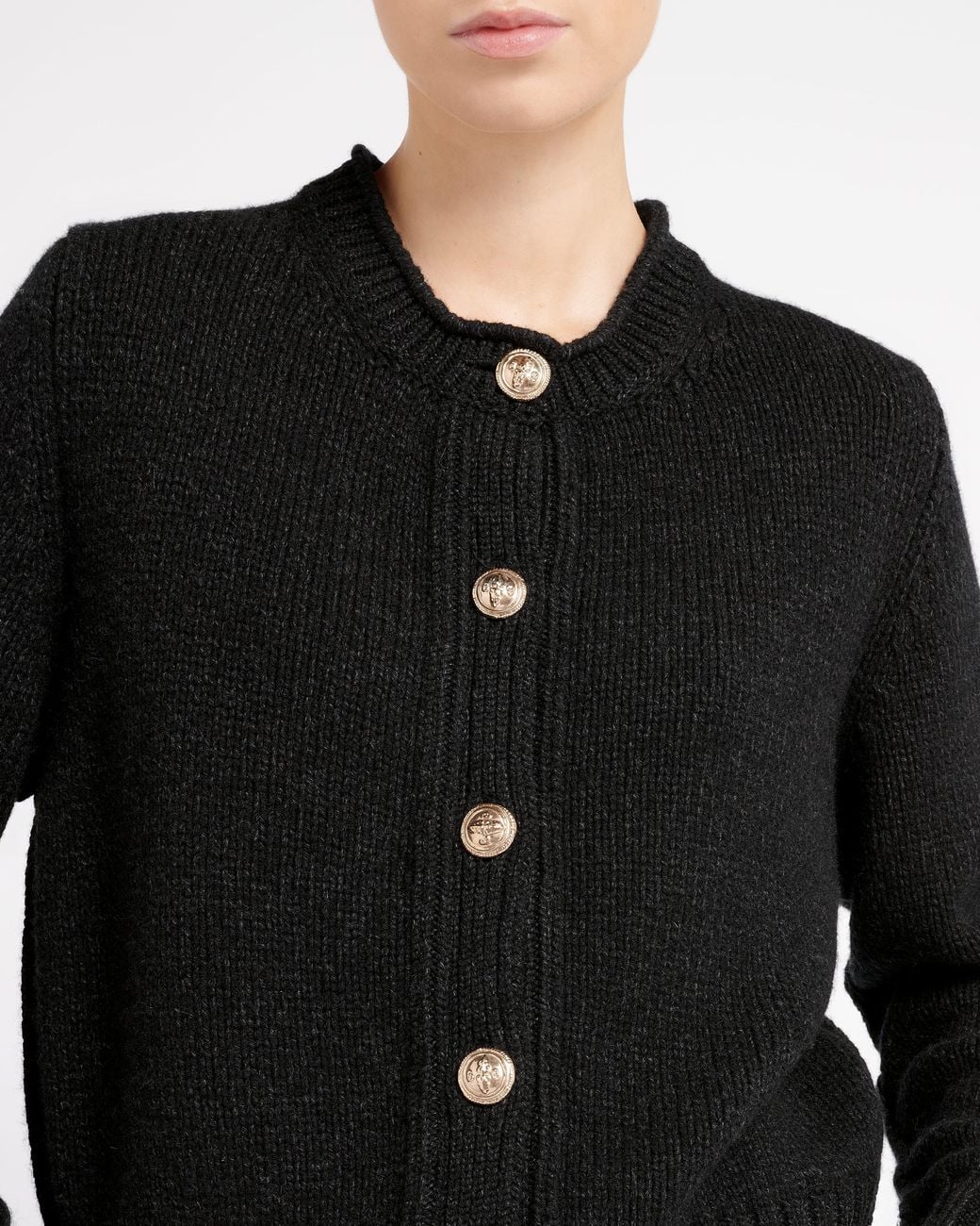 Barrie Black Chunky Cashmere Cardigan With Buttons