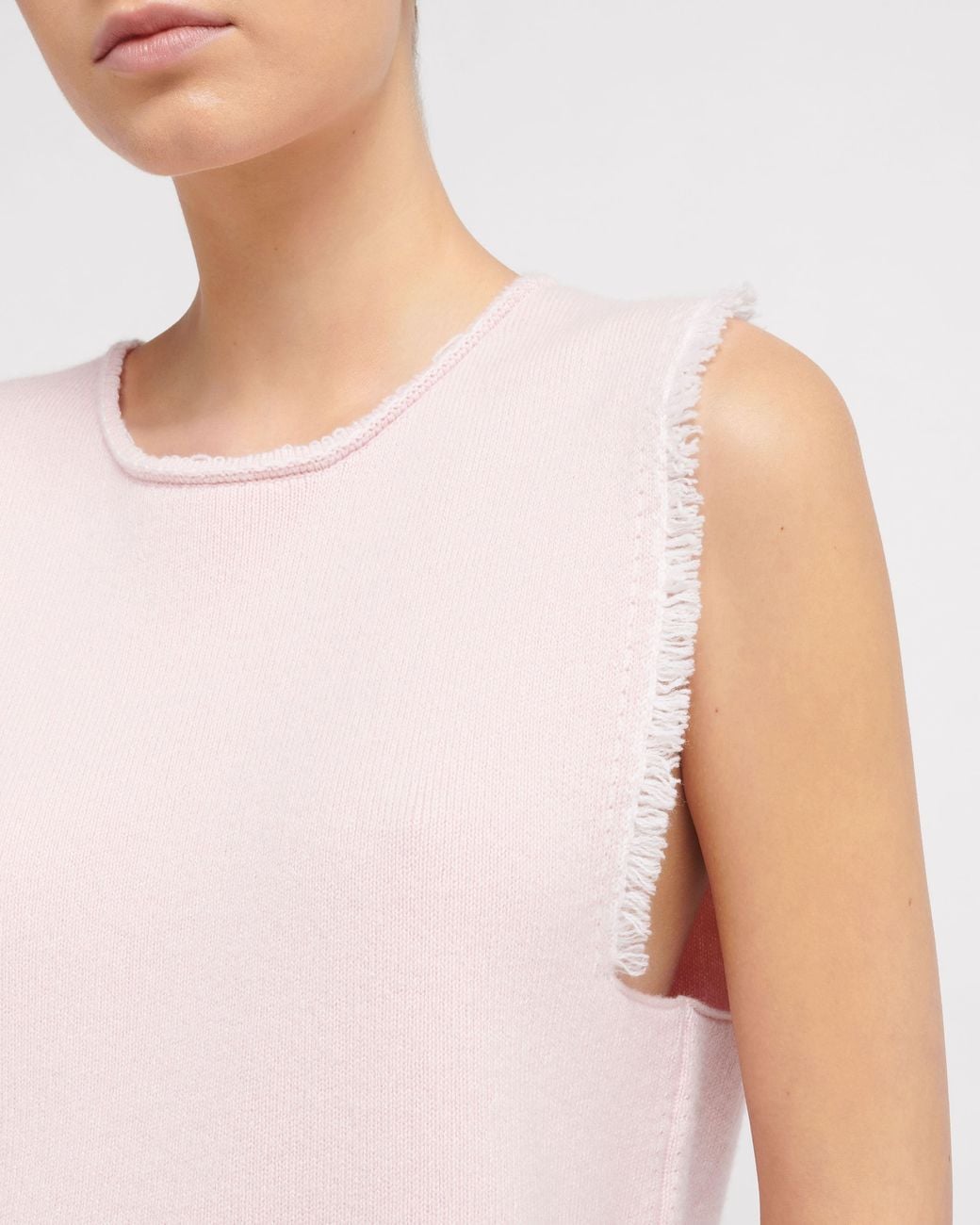 Barrie Pink Denim Fringed Cashmere And Cotton Top