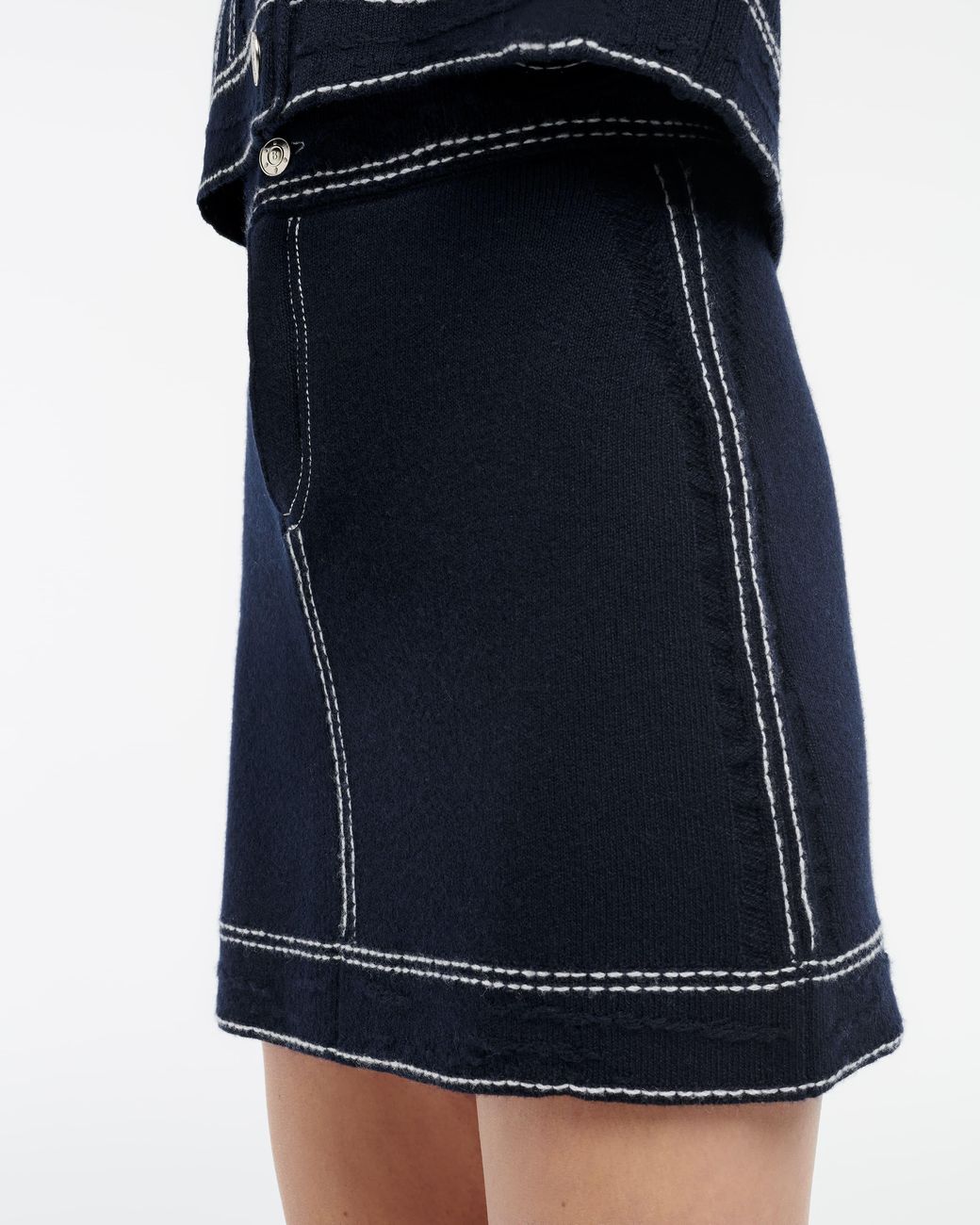 Barrie Blue Denim Cashmere And Cotton Skirt