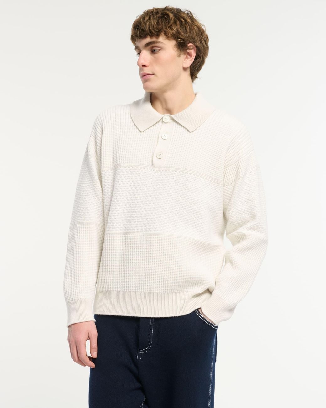 Barrie White Waffle-Effect Cashmere Polo Shirt for men