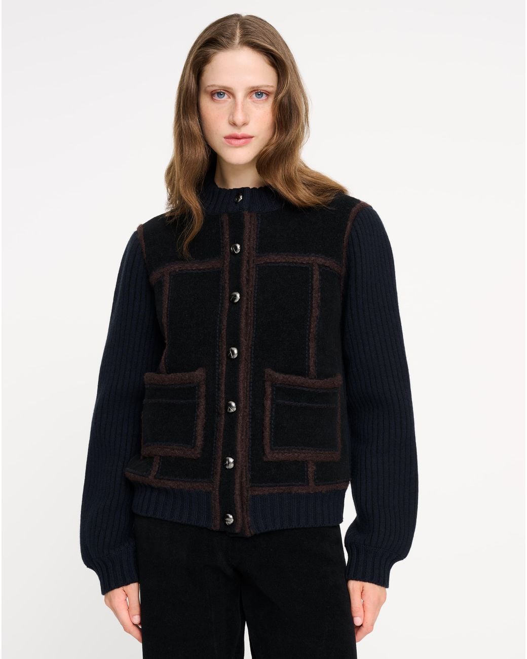 Barrie Black Cashmere And Cotton Shearling Jacket
