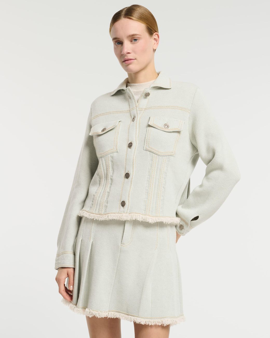 Barrie White Denim Jacket With Pleated Back In Cashmere And Cotton
