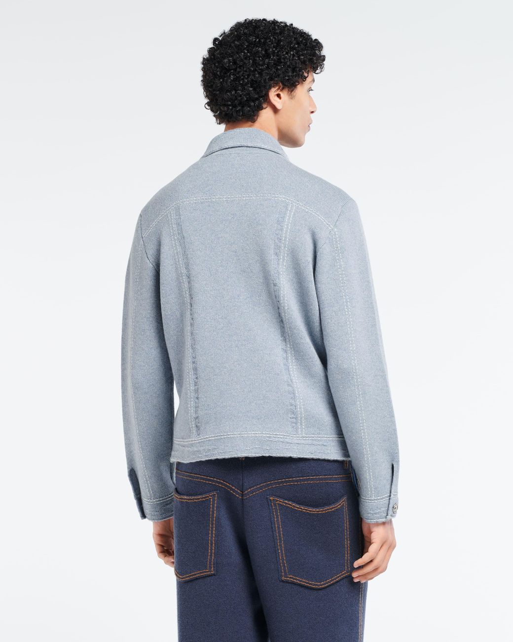 Barrie Blue Denim Fitted Cashmere And Cotton Jacket for men