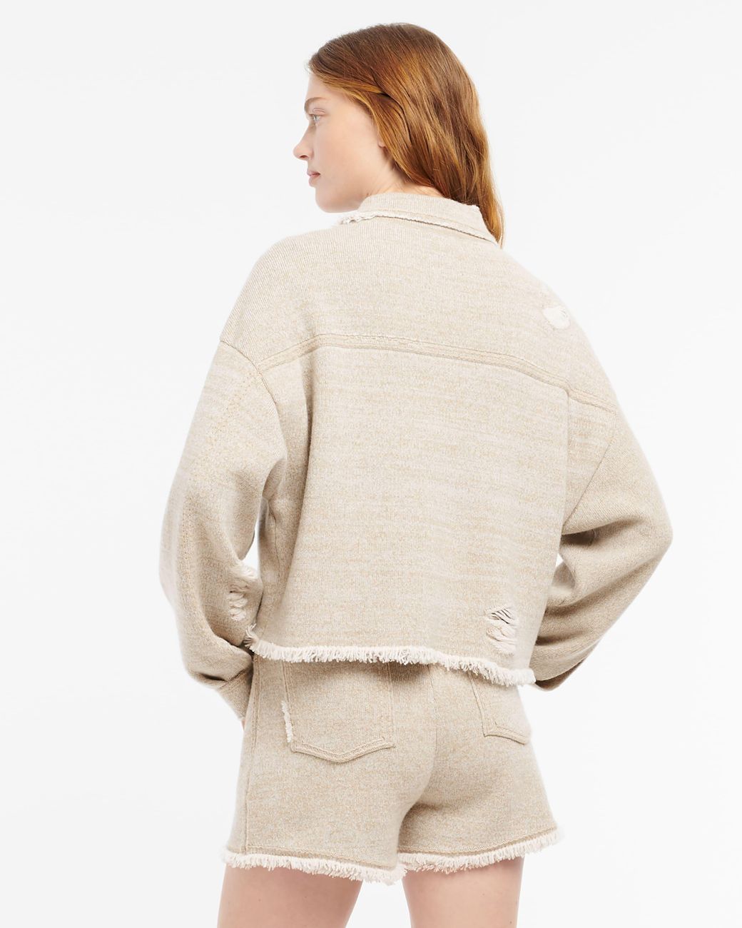 Barrie Natural Denim Fringed Cashmere And Cotton Jacket