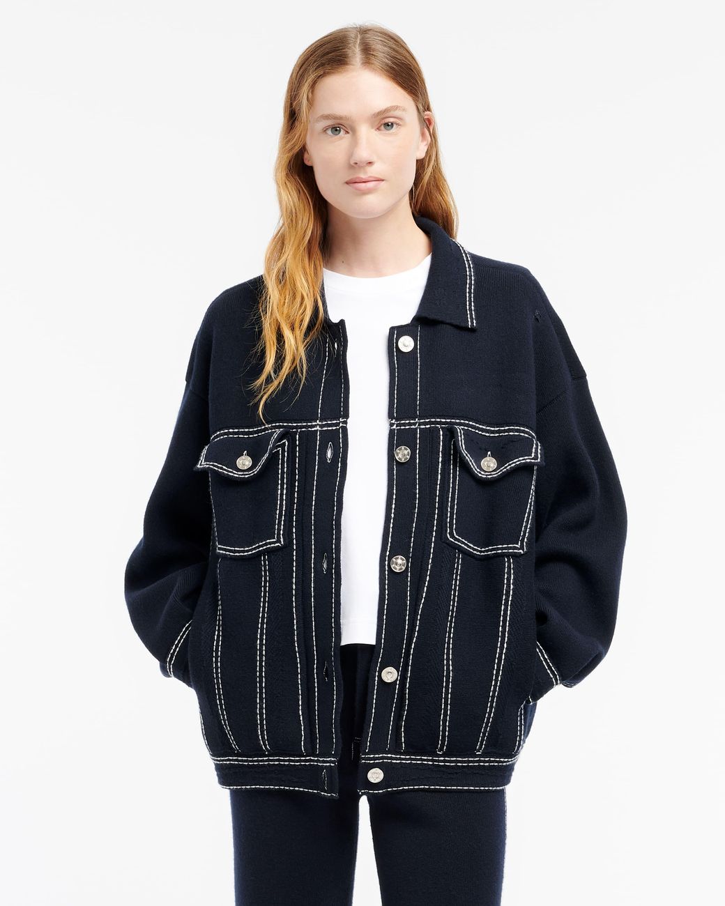 Barrie Blue Denim Oversized Cashmere And Cotton Jacket