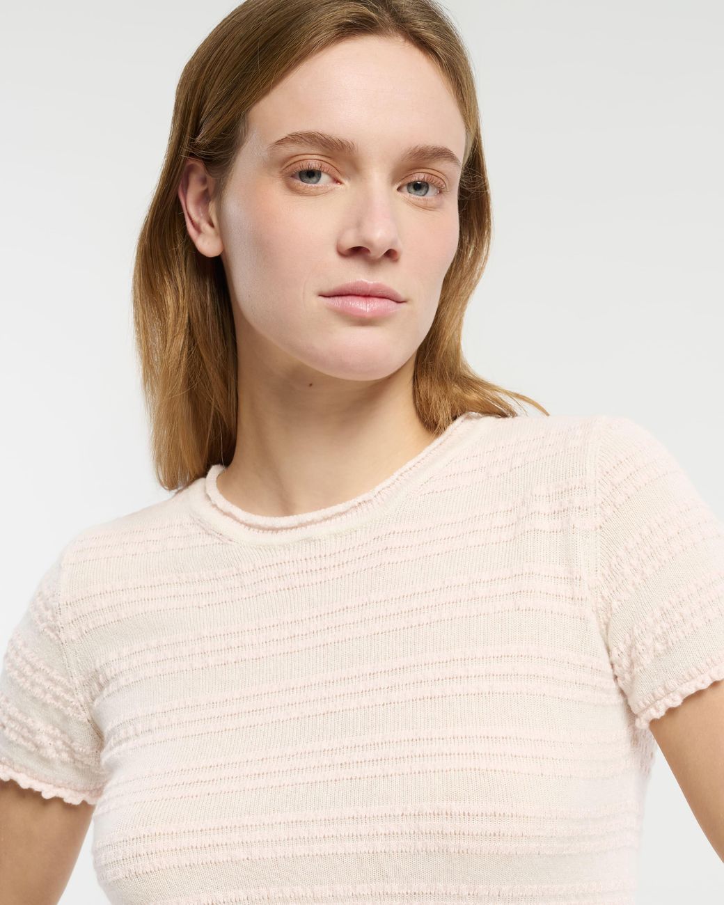 Barrie White Striped Top In Embossed Knit
