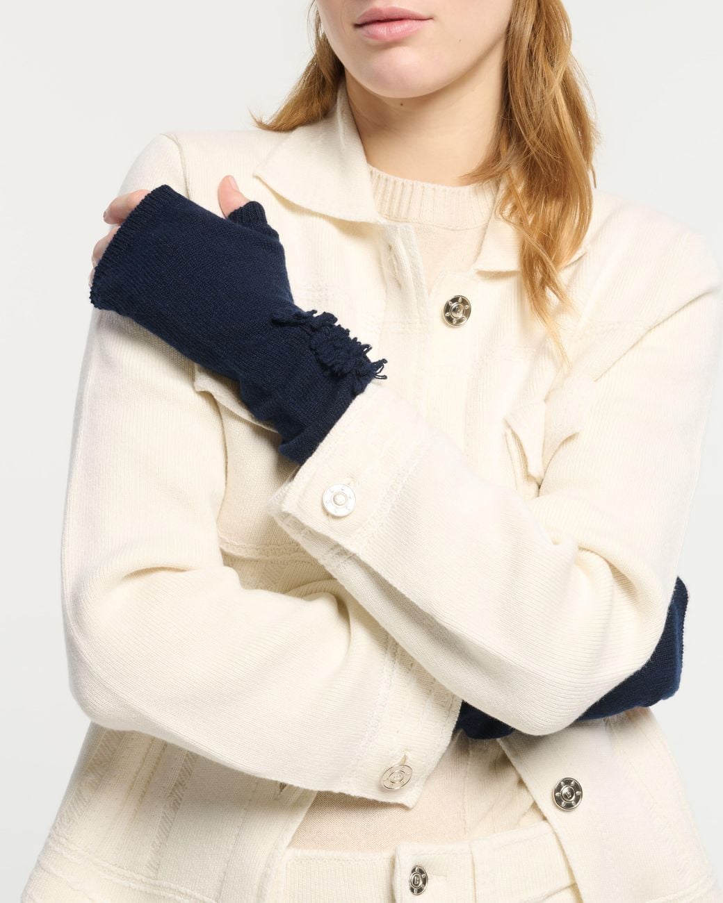 Barrie Blue Cashmere Fingerless Gloves