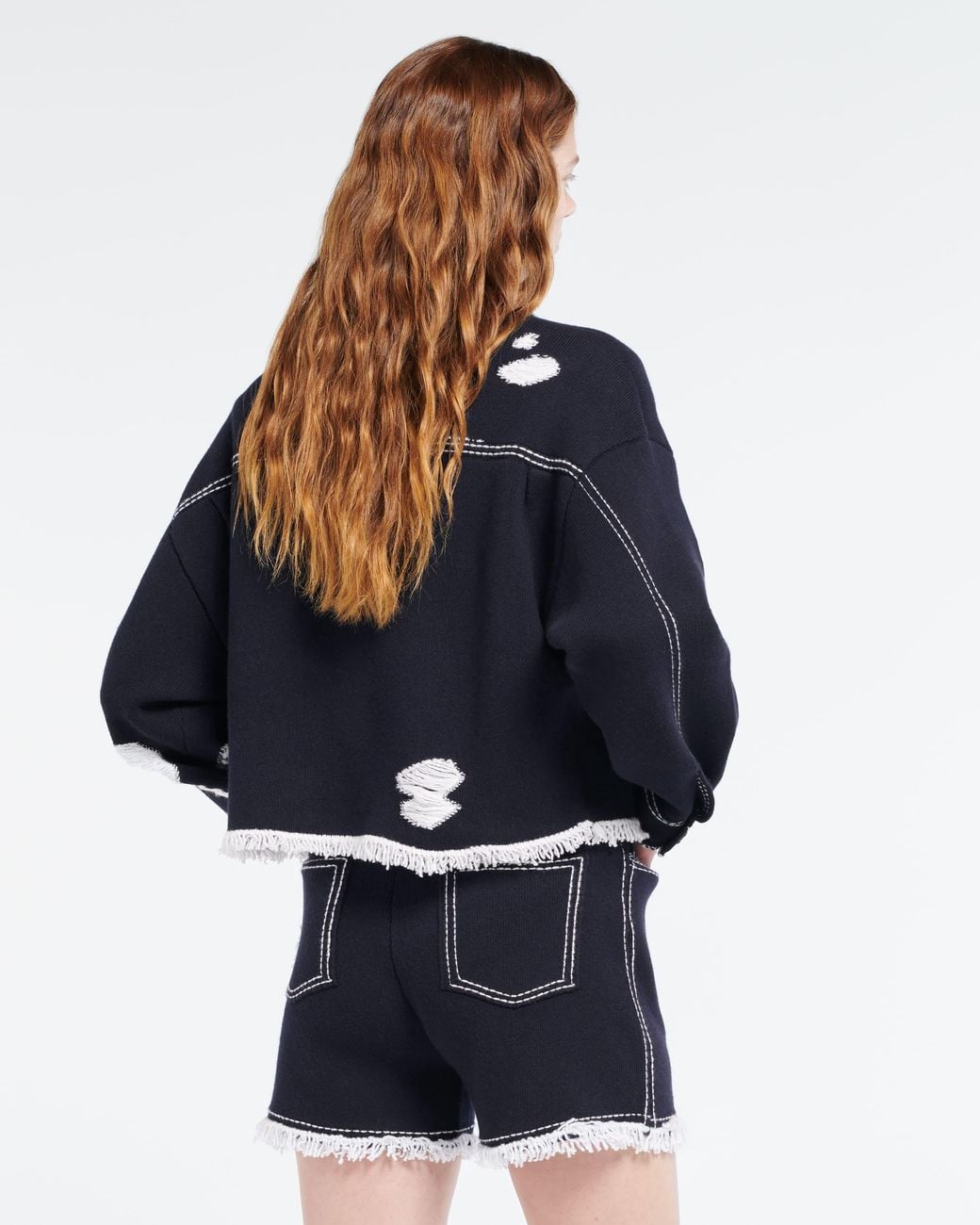 Barrie Blue Denim Fringed Cashmere And Cotton Jacket