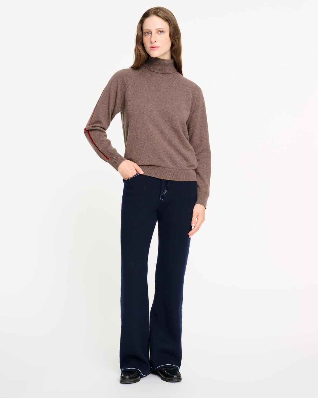 Barrie Brown Cashmere Roll-Neck Sweater With Graphic Line