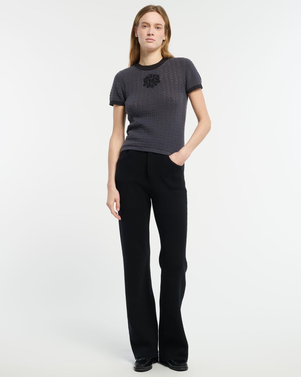 Barrie Black Cashmere Lace Top With B Logo