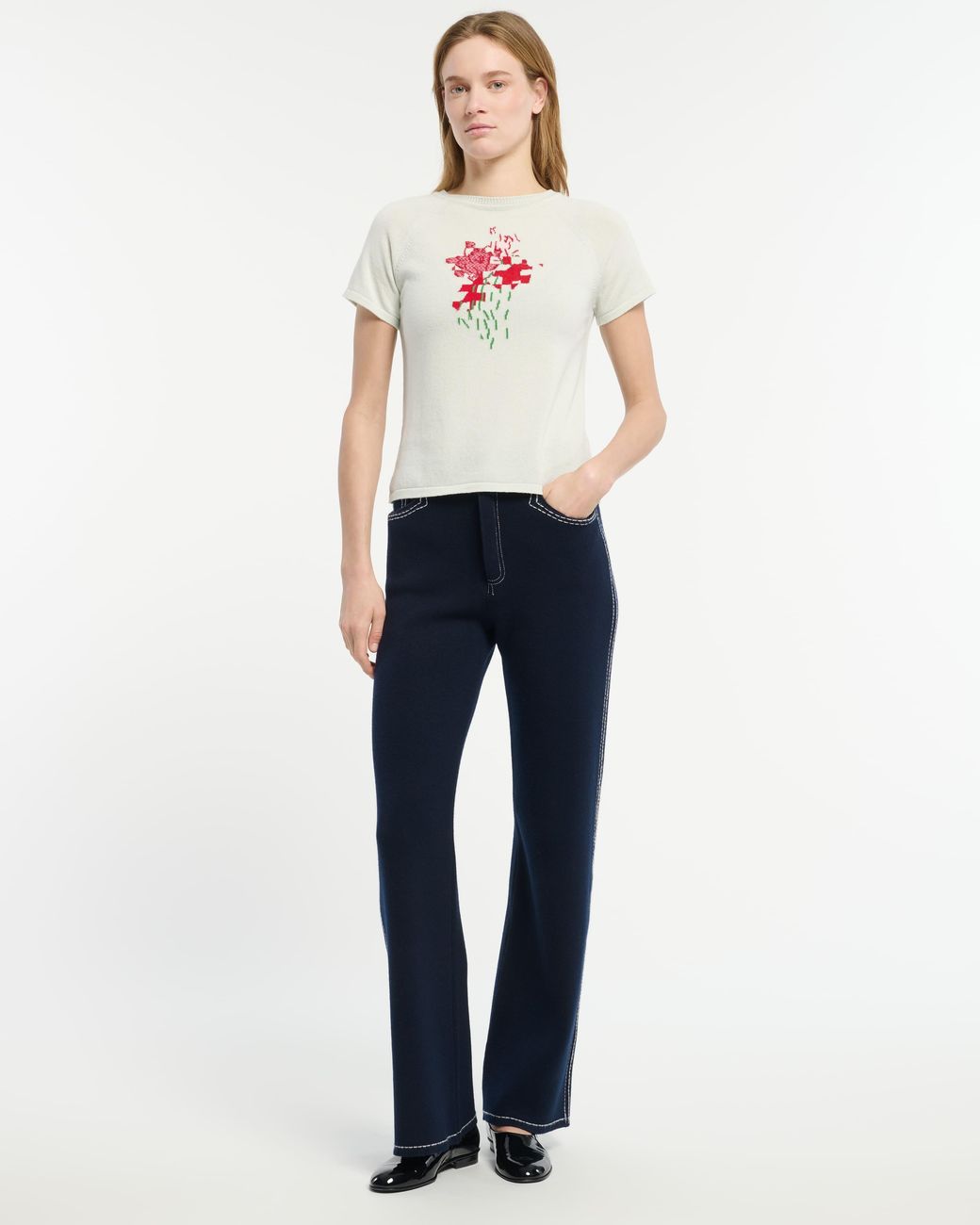 Barrie White Cashmere Top With Floral Motif
