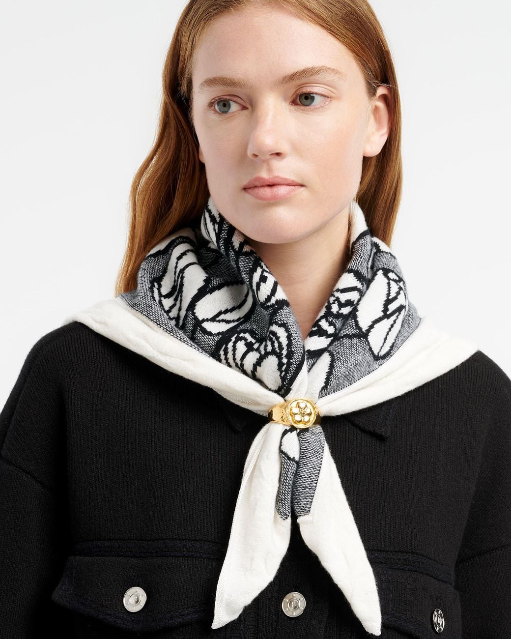 Barrie Metallic Floral Motif Scarf Ring