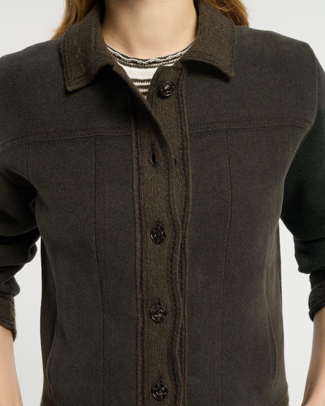 Barrie Green Suede-effect Denim Jacket In Cashmere And Cotton