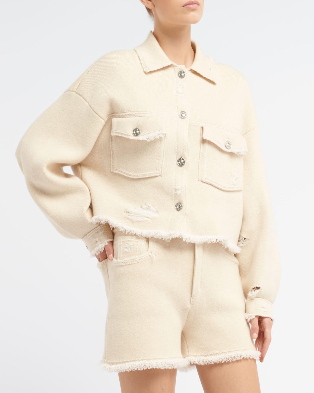Barrie Natural Denim Fringed Cashmere And Cotton Jacket