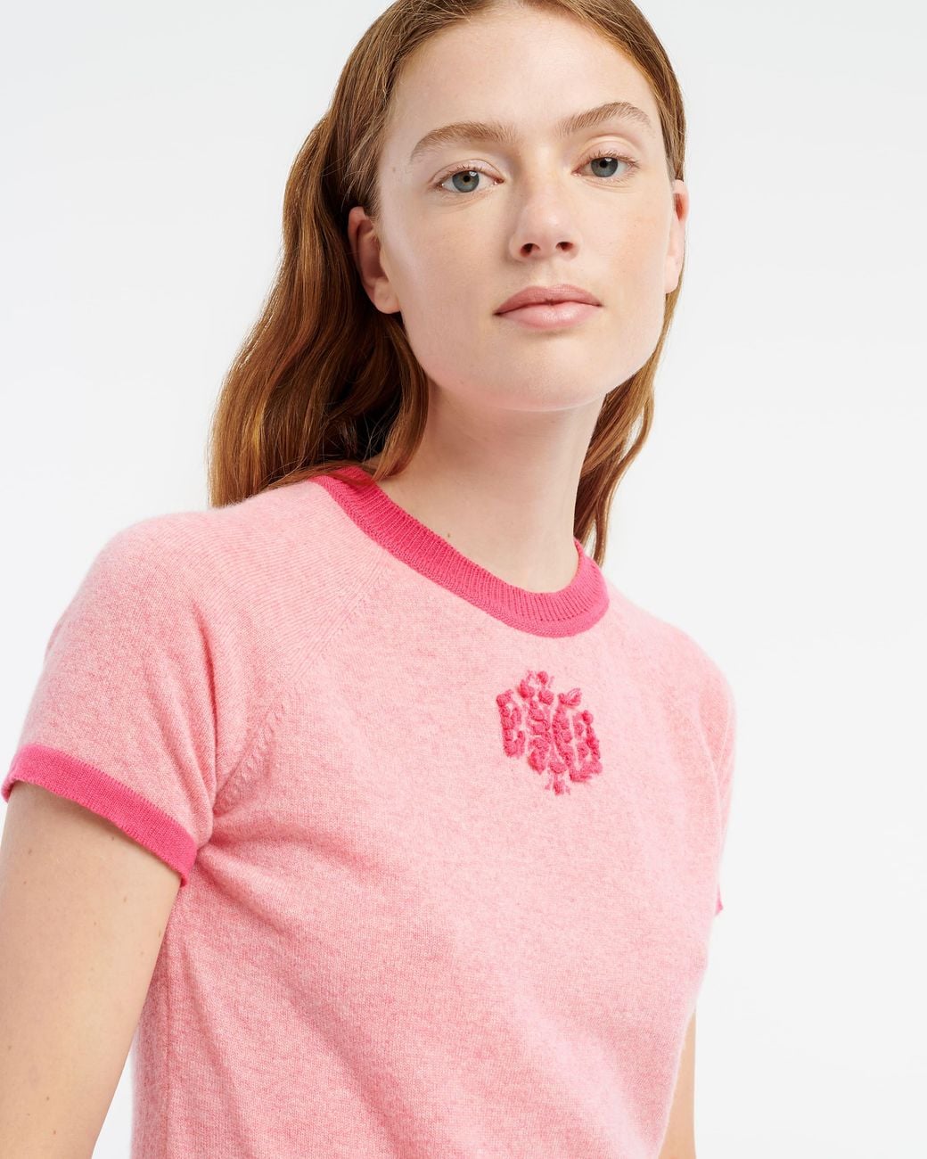 Barrie Pink Mottled Cashmere Top With B Logo