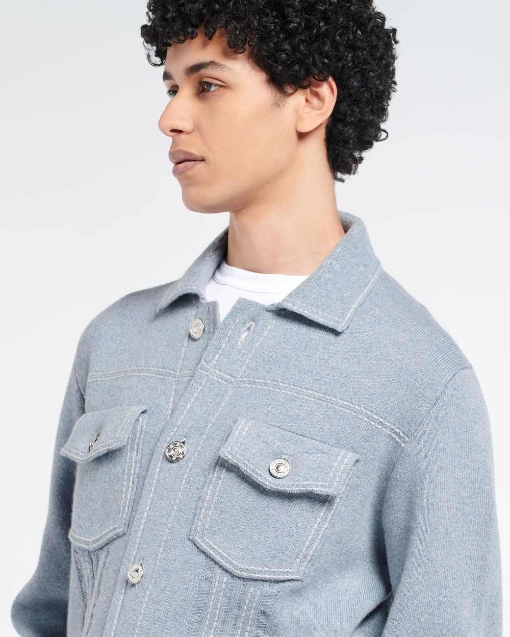 Barrie Blue Denim Fitted Cashmere And Cotton Jacket for men